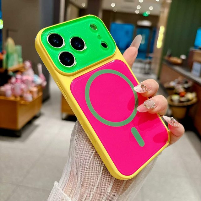 ElectroCN Dopamin Colorblock Schutzhülle für iPhone 17 Pro Max und iPhone 16, Stoßfest und Magnetisch, Zitronengelb/Mehrfarbig - Bild 1