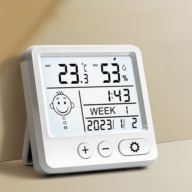 Niditon LCD-Digitalwecker als Tisch- und Wanduhr mit Datum, Temperatur und Luftfeuchtigkeit in Weiß - Bild 1
