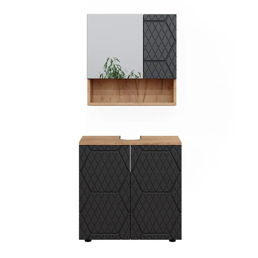 Vicco Badmöbel-Set Irma 2-teilig in Eiche und Anthrazit mit Spiegelschrank und Waschbeckenschrank Breite: 60 cm - Bild 3