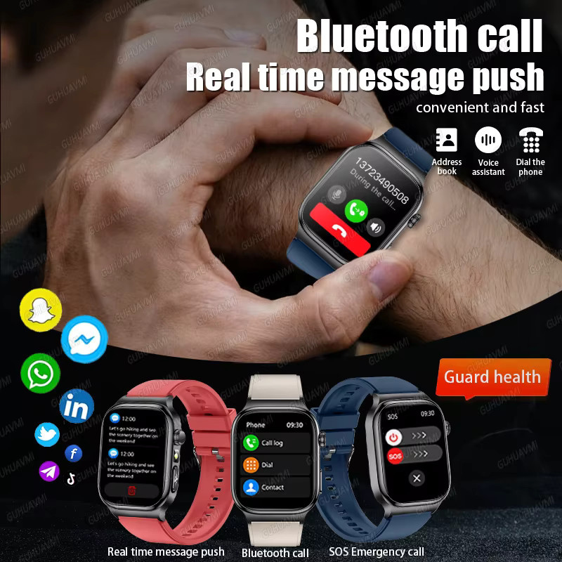 GUHUAVMI Smartwatch mit EKG, PPG, Blutdruck- und Harnsäuremessung sowie Bluetooth-Anruffunktion in Schwarz oder Blau - Bild 5