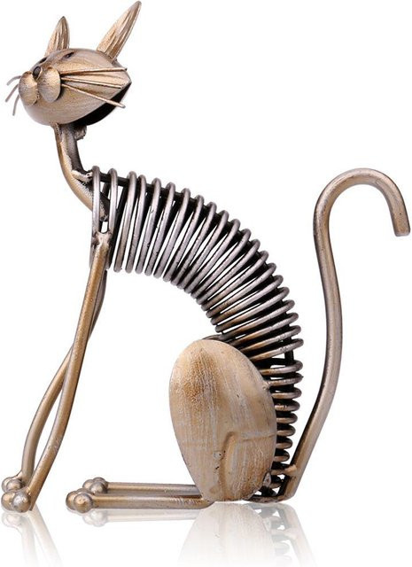 Tooarts Moderne Frühlingskatze Skulptur aus Metall in Grau und Silber - Bild 1