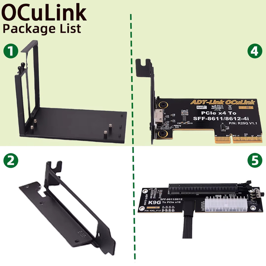 ADT-Link PCIe 5.0 x4 OCuLink eGPU-Dockingstation für externe Grafikkarten, Schwarz - Bild 4