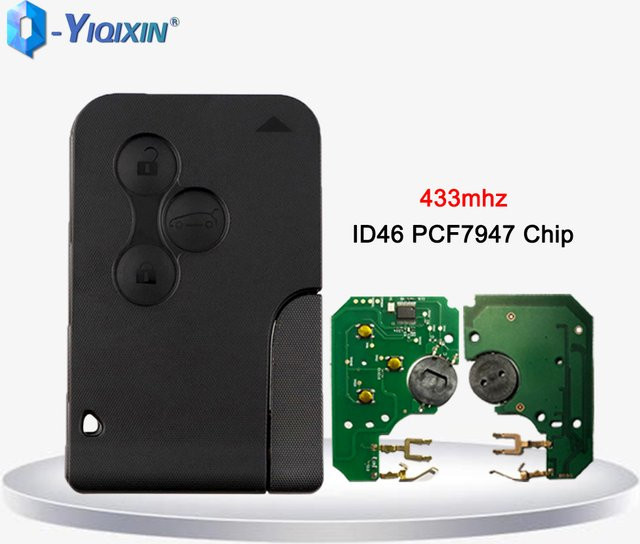 YIQIXIN 433 MHz Autoschlüssel Fernbedienung für Renault Megane 2 3 Scenic II Grand Clio Logan Smart Card Fob ID46 PCF7947 Chip Schwarz - Bild 1