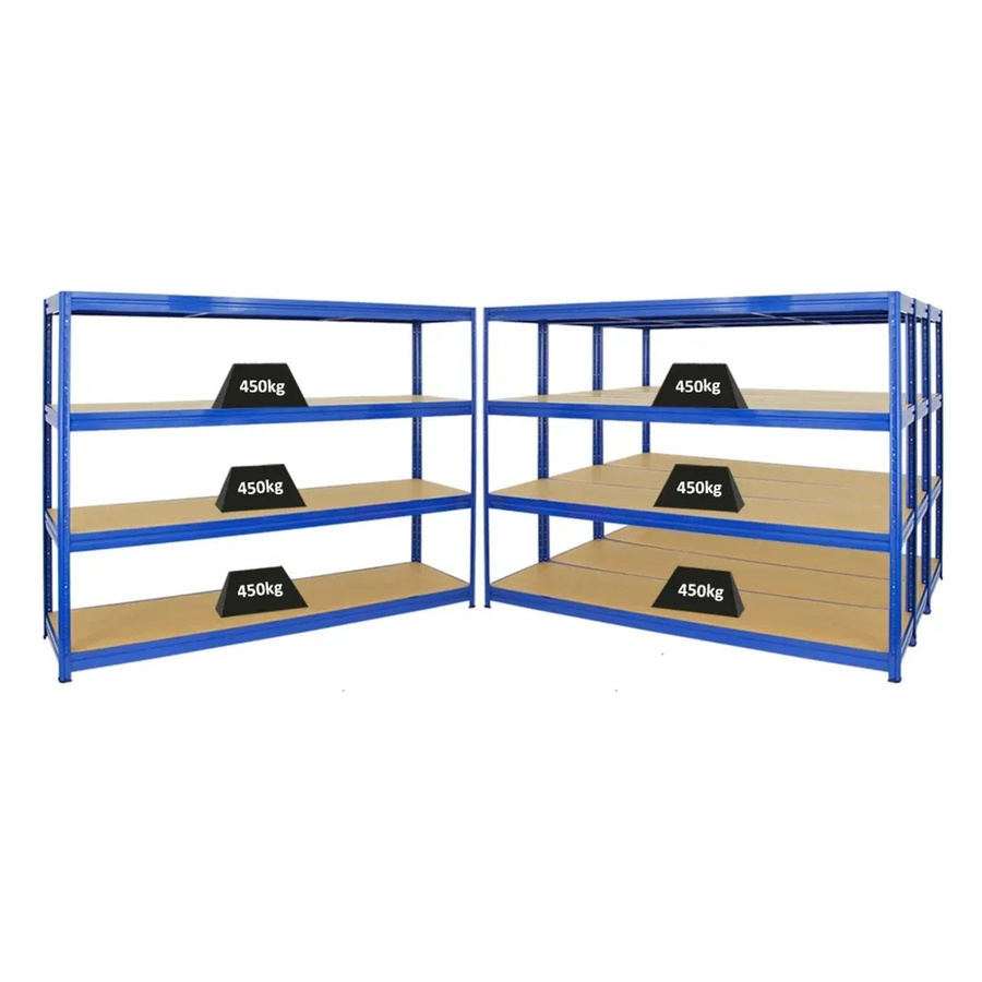 PROREGAL Dino Schwerlastregal Set 4er Pack Blau, H x B x T: 180 x 240 x 60 cm, Fachlast 450 kg, mit verstellbaren MDF-Holzböden - Bild 2