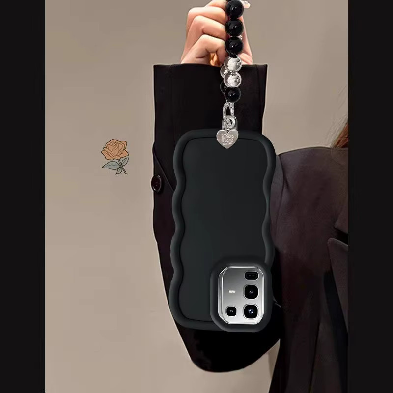 Wellenförmige Silikon Handyhülle mit Lanyard für Infinix Note 40 50 60 Serie, Farbe: Schwarz - Bild 3