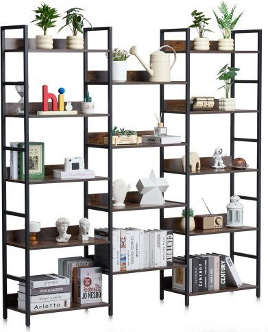 VEVOR Bücherregal aus Metall im Industrie-Stil, 14-stöckiges freistehendes Aufbewahrungsregal mit offenen Regalen, Schwarz, B/T/H: 176 x 30 x 30 cm - Bild 1