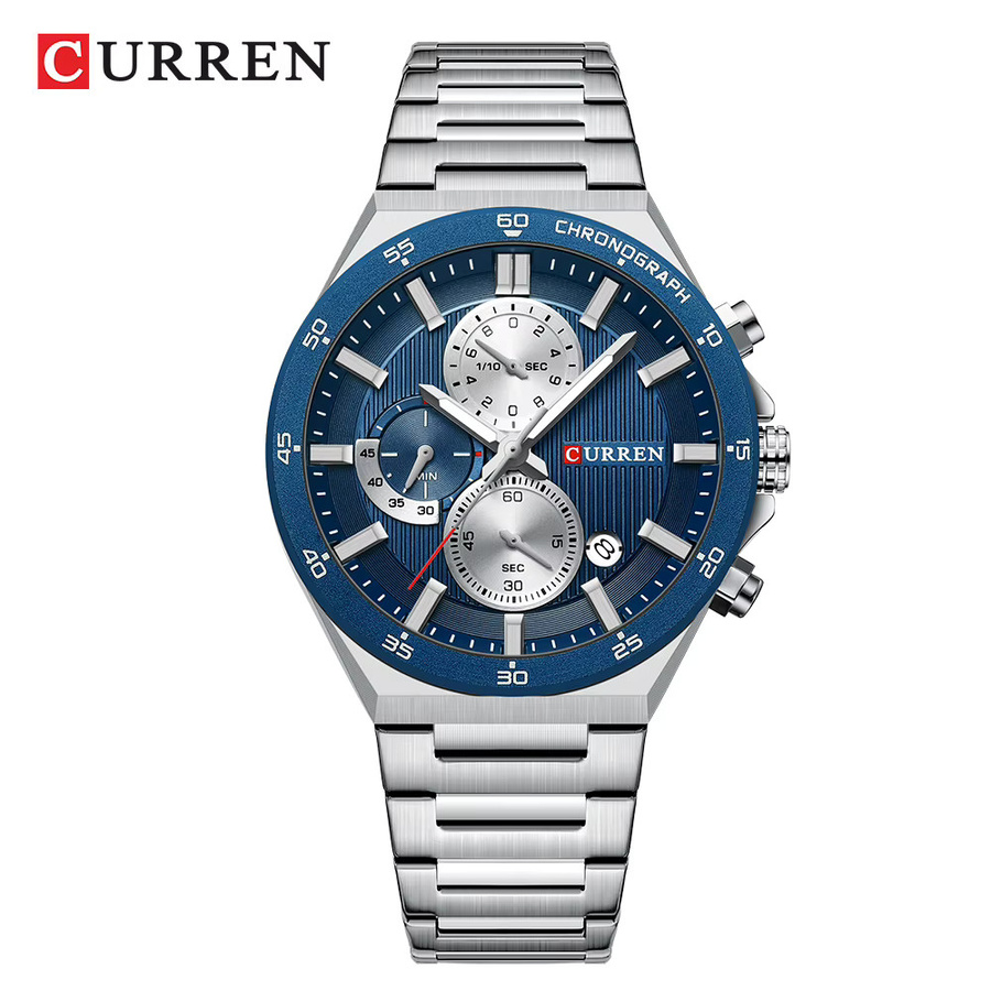 CURREN Chronograph Herrenuhr, Quarz, Edelstahl, Blau, Silber - Bild 2