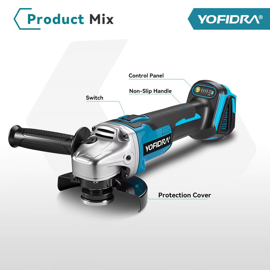 YOFIDRA Bürstenloser Elektrischer Winkelschleifer 3000W 125mm Blau Kompatibel mit Makita LXT Akku zum Schleifen und Schneiden - Bild 2