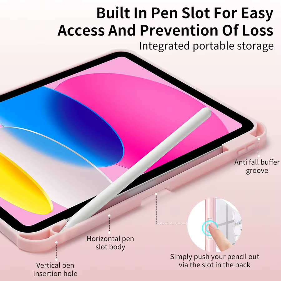 Apple iPad Air 11 Zoll Hülle mit Stifthalter und dreifach faltbarem Stand, kompatibel mit iPad Air M2/M3/M4, Schwarz und Pink - Bild 2