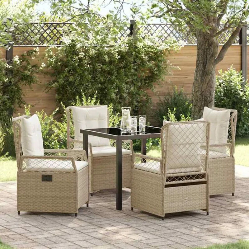 Vidaxl Garten Essgruppe aus 5 Teilen aus beige Poly-Rattan im minimalistischen Design - Bild 1