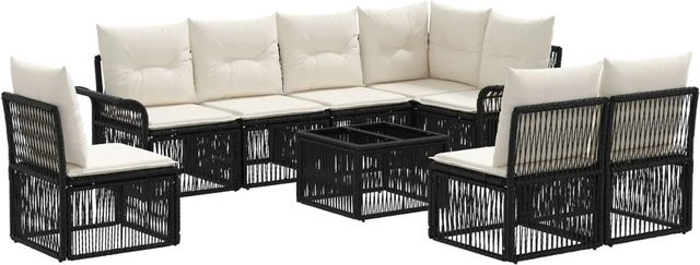 vidaXL Gartensofa-Set 9-teilig in Schwarz aus Poly-Rattan mit Polstern und Metallgestell für Garten und Terrasse - Bild 1