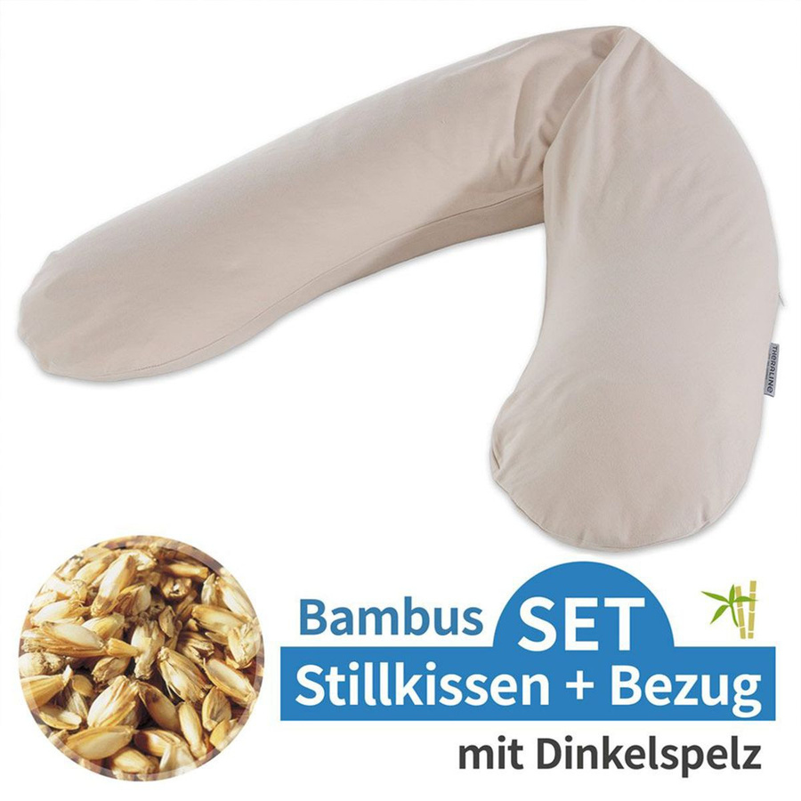 Theraline Stillkissen Das Original mit Dinkelspelz-Füllung und Bamboo-Bezug in Kieselgrau, Länge: 190 cm - Bild 1