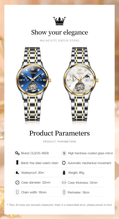 OLEVS Armbanduhr, Automatik, Edelstahl, Mondphase, Weiß, Damen - Bild 3