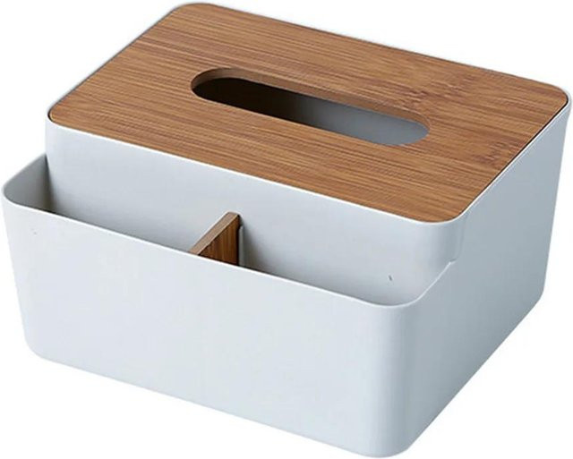 Multifunktionale Desktop Taschentuchbox mit Holzdeckel in Weiß als Organizer für Haushalt und Küche - Bild 1
