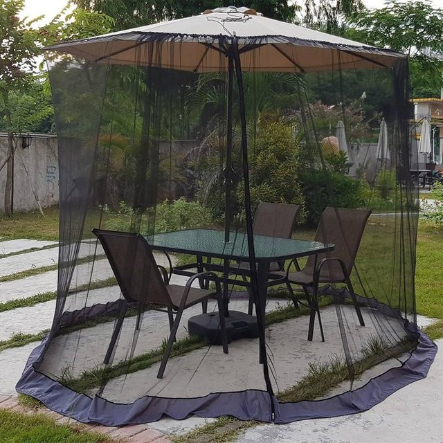 Binchi Outdoor Product Sonnenschirm mit integriertem Mückennetz, Typ Banane mit gekrümmtem Arm, Schwarz - Bild 1