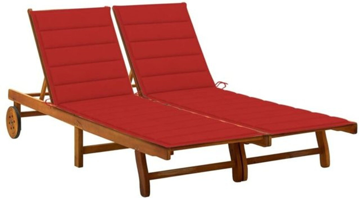 Vidaxl Gartenliege für 2 Personen aus Akazie Massivholz mit roten Auflagen aus Polyester - Bild 1