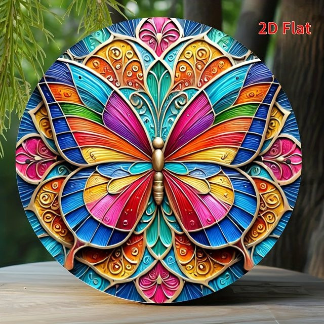 Potdemiel Schmetterlings Metallblechschild bunt, Wandkunst aus Aluminium mit 2D-Flachdesign, B/H: 20,3 x 20,3 cm - Bild 1