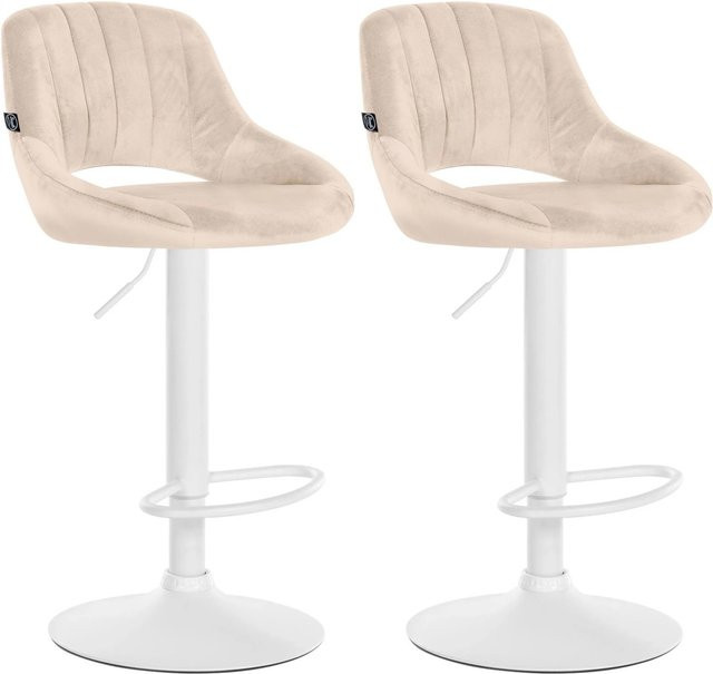 DELUKE 2er Set Barhocker SEGAD aus Samt in Creme Weiß, drehbar mit Lehne, B/T/H: 47 x 48 x 85 cm - Bild 1