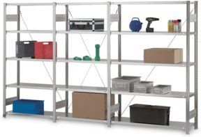 Bedrunka+Hirth Steckregalsystem-Grundfeld in Silber mit verstellbaren Regalböden, B/T/H: 100 x 50 x 200 cm, Tiefe: 60 cm - Bild 1