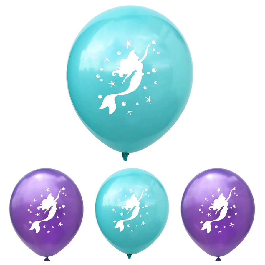 KUKUZHU 12er Set Meerjungfrau Partyballons mit Shell-Aufdruck in Blau und Lila aus Latex - Bild 3