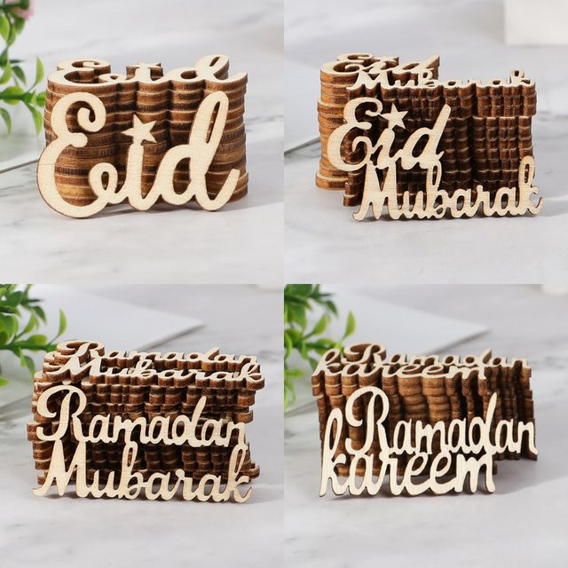 15 Stück Eid Mubarak Holz Chips ZQCXLD Ramadan Konfetti für DIY Handwerk und Tischdekoration - Bild 1