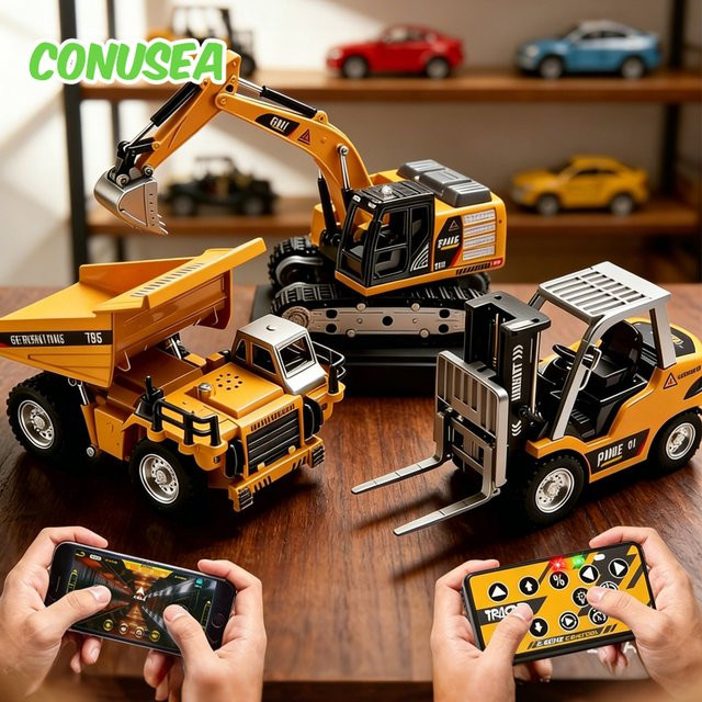 CONUSEA Mini-Legierungs-Gabelstapler-Bagger, RC-Auto, 1:64, Metall, Gelb - Bild 1