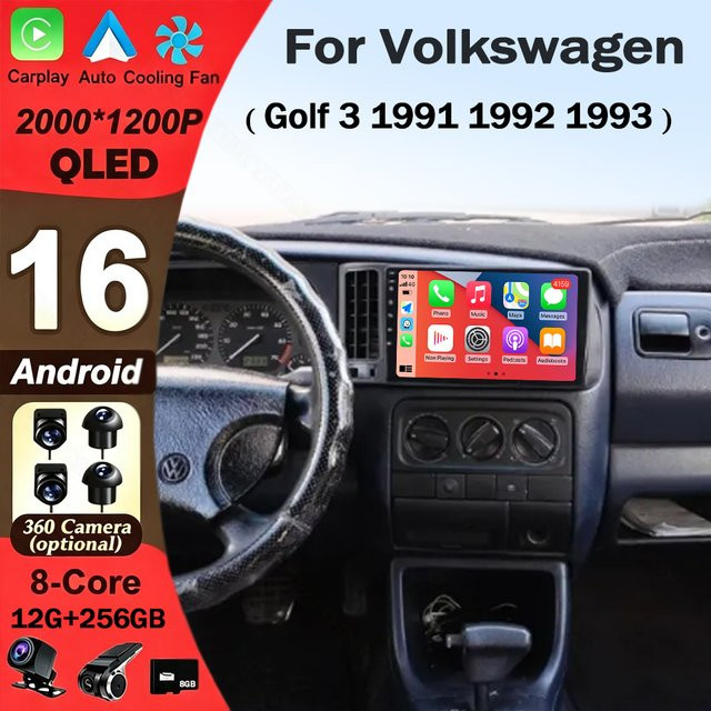 TIEYEZ Android 16 Autoradio für VW Volkswagen Golf 3 mit Carplay, GPS, WIFI und 4G Navigation, Schwarz - Bild 1