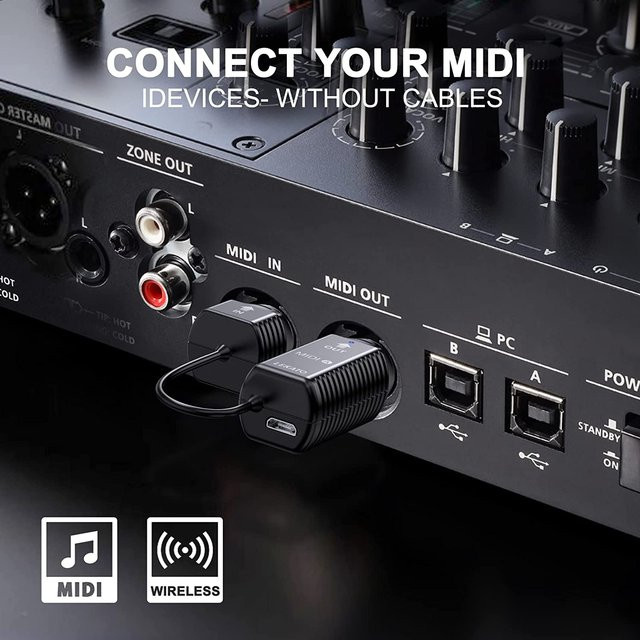 Lekato MS1 Wireless MIDI Adapter für iOS und Mac in Schwarz mit Plug & Play für Keytar, Digitalpiano und EWI - Bild 1