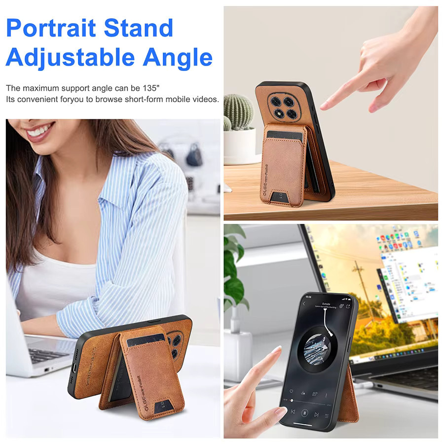 Magnetische Lederhülle mit Kartenhalter und Standfunktion für Xiaomi Redmi Note 15 Pro Plus und Redmi Note 15 Pro in Schwarz oder Braun - Bild 3
