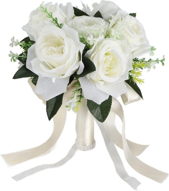 Künstlicher Hochzeitsstrauß aus Seidenblumen mit Rosen in Milchweiß von OutsideWorld - Bild 1