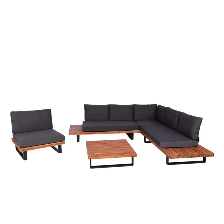 MCW Garten-Lounge-Set H54 mit Sofa und Sesseln aus Akazienholz und Aluminium in Braun mit dunkelgrauen Polstern - Bild 3