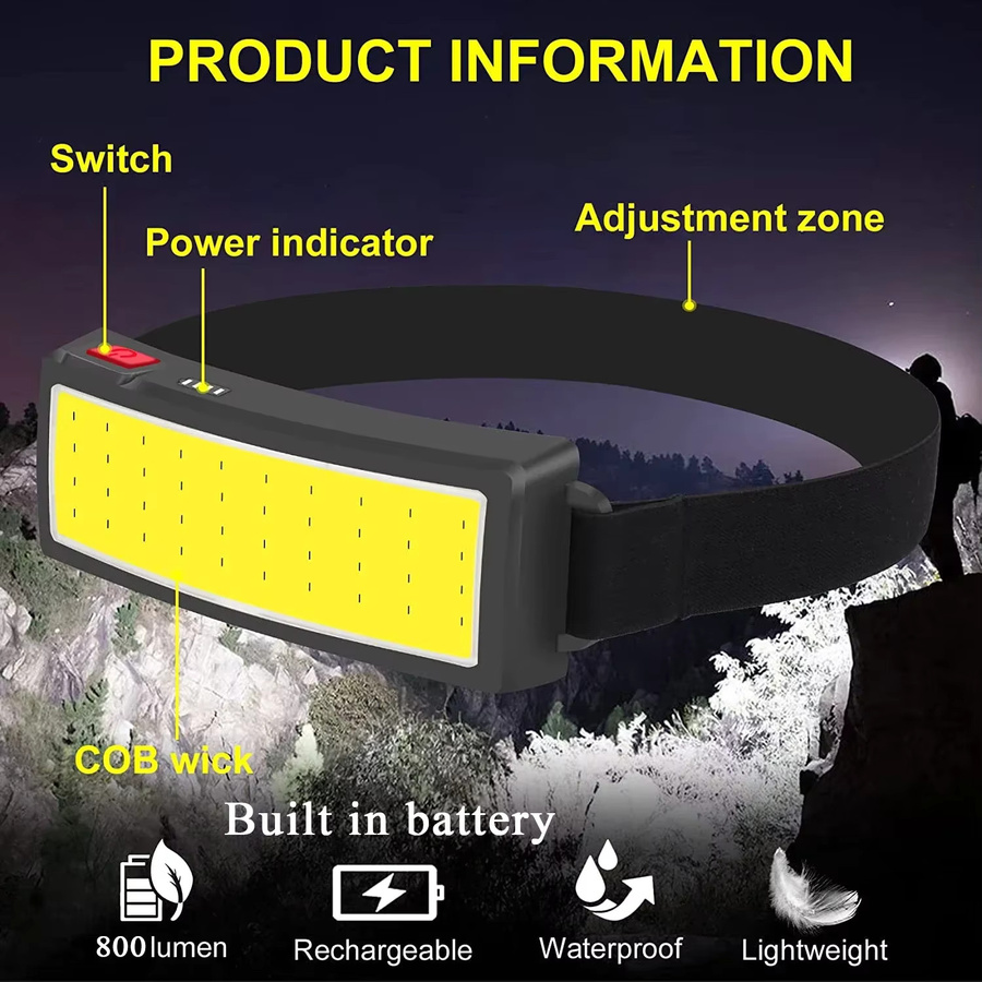 Heinast Tragbarer LED-Scheinwerfer in Schwarz, USB wiederaufladbare Stirnlampe und Laterne für Outdoor, Camping und Angeln - Bild 2