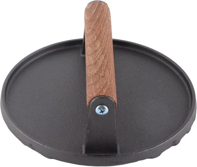CosyHome Runde Steakpresse aus Gusseisen mit Holzgriff in Schwarz - Bild 1