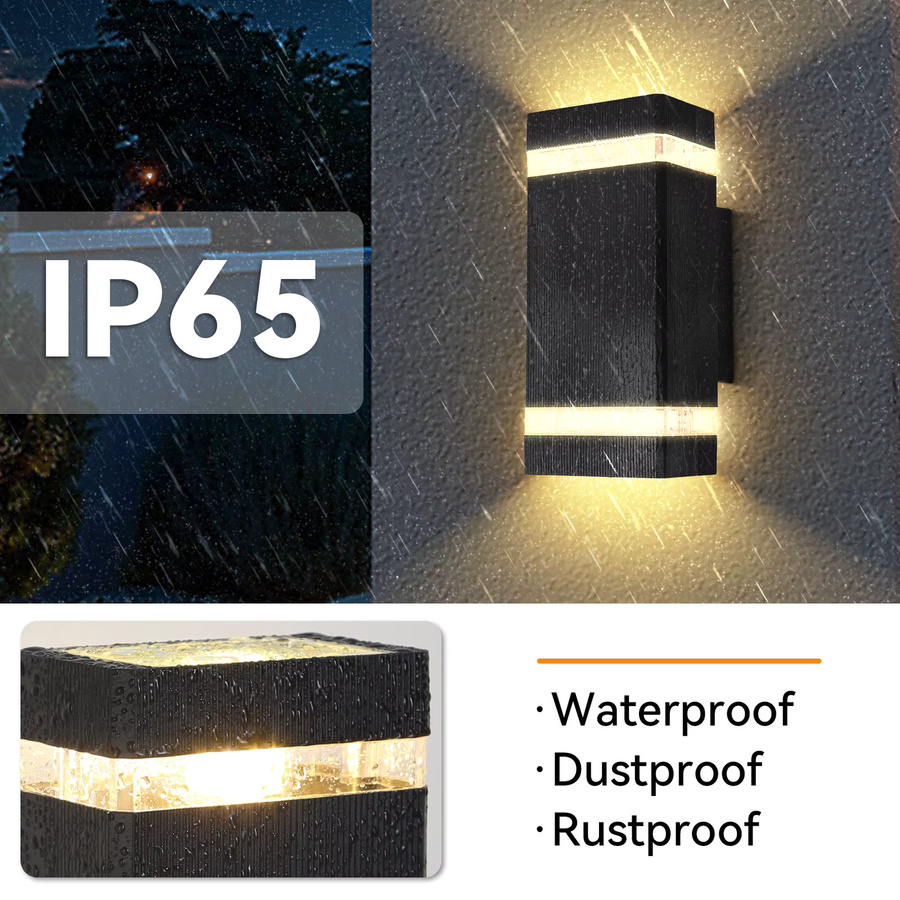 CHENBEN Außenwandleuchte in Schwarz, moderne Up-Down Wandlampe aus Kunststoff mit IP65 Wasserdichtigkeit für Garten, Balkon und Korridor, warmweißes Licht - Bild 3