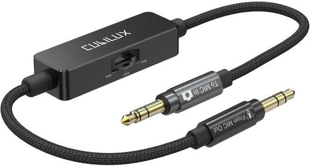 Cubilux Stereo-Audio-Adapterkabel 3,5-mm-TRS Line-zu-Mikrofon-Dämpferkabel mit 3-stufiger Dämpfung (-10dB/-20dB/-30dB) in Schwarz, Länge: 30 cm - Bild 1