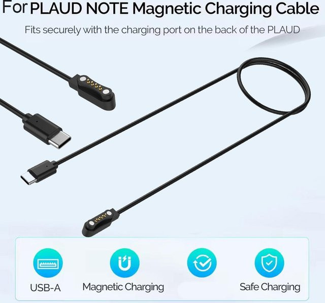 PLAUD Magnetisches USB-C Ladekabel für PLAUD NOTE AI Voice Recorder, 1 m, Schwarz - Bild 1