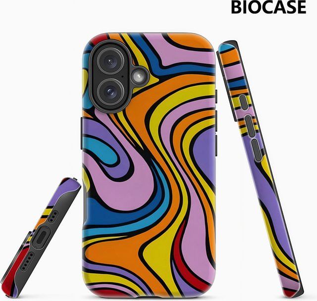 Handyhülle mit lebendigem Wellenmuster für Apple iPhone 11 bis iPhone 17 Pro Max Plus, doppelschichtige Rückseite, multicolour - Bild 1