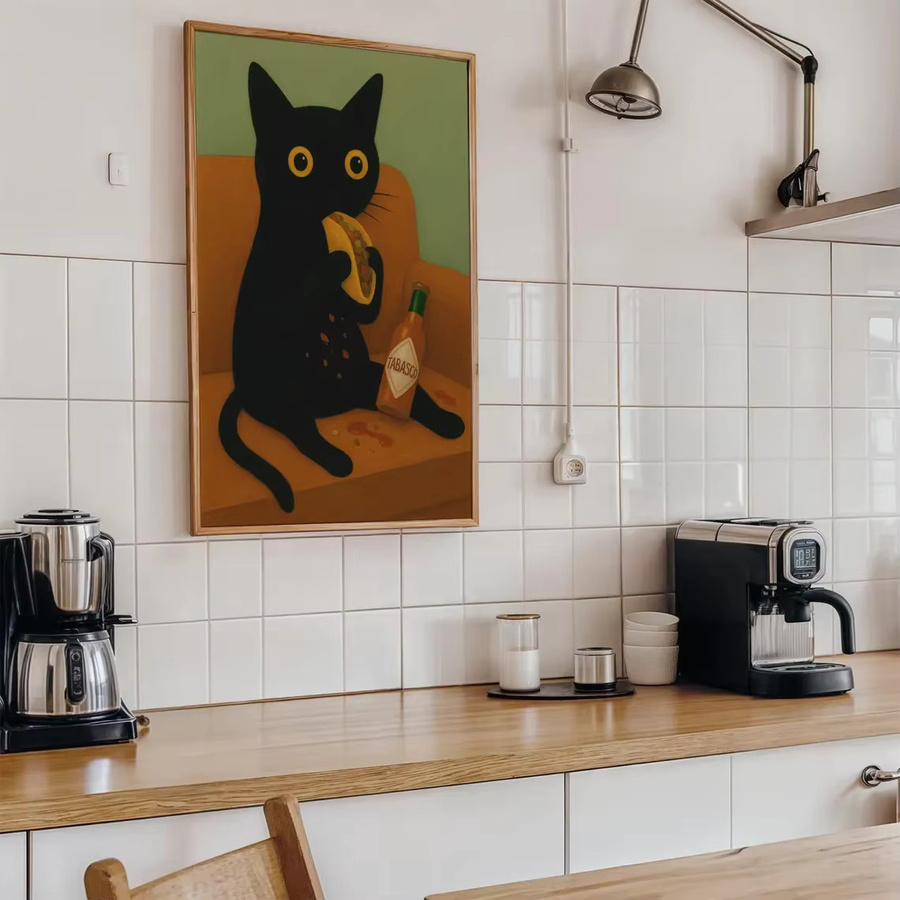 Verspielte Taco-Katzen Wandkunst von SHENCHEN in Orange und Grün auf Papier - Bild 5
