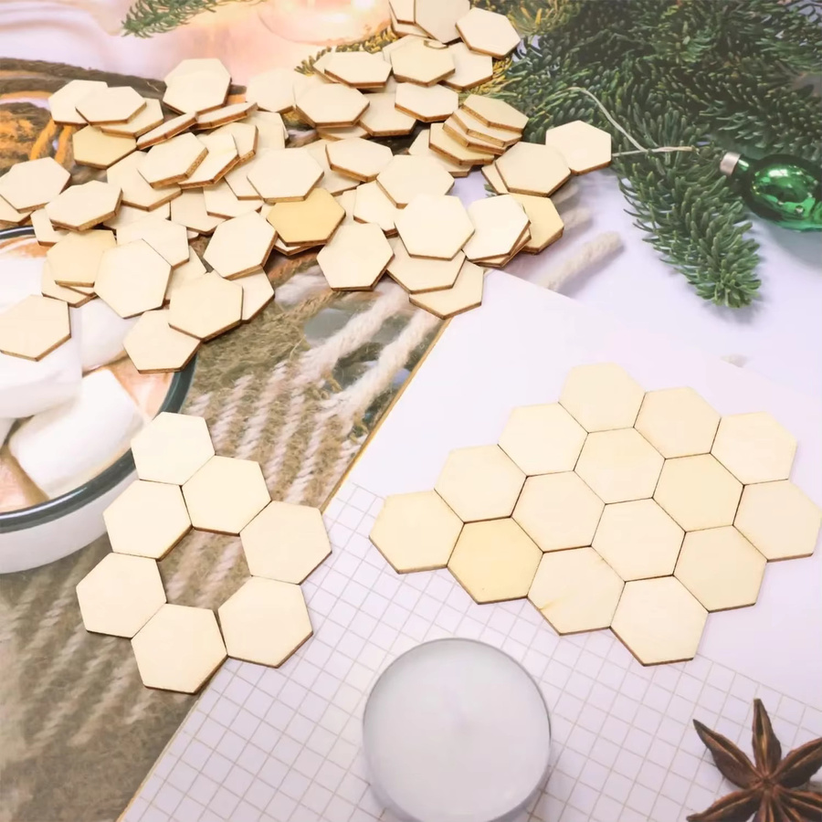100 Stück sechseckige Holzscheiben aus Holz in Beige, Durchmesser: 20 mm, für DIY-Handwerk und Heimdekoration - Bild 2