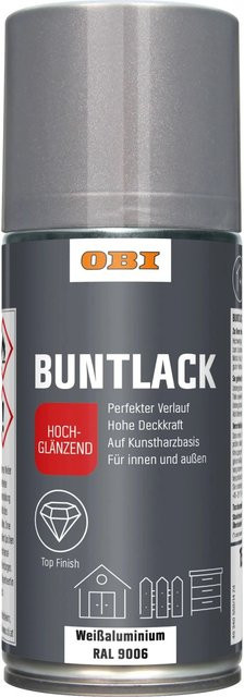 OBI Buntlack Spray Weißalu RAL 9006 hochglänzend 150 ml - Bild 1