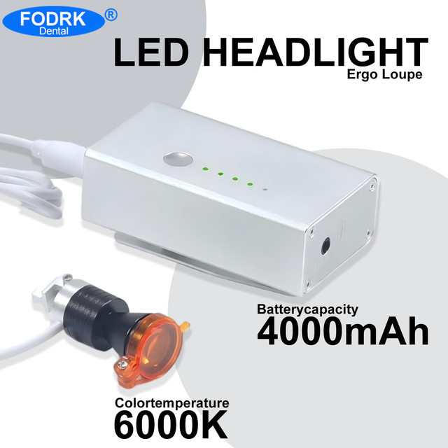 FODRK Zahnärztliche Untersuchungsleuchte mit einstellbarem LED-Spot und wiederaufladbarem 3500mAh Clip-on-Akku in Cool White - Bild 1