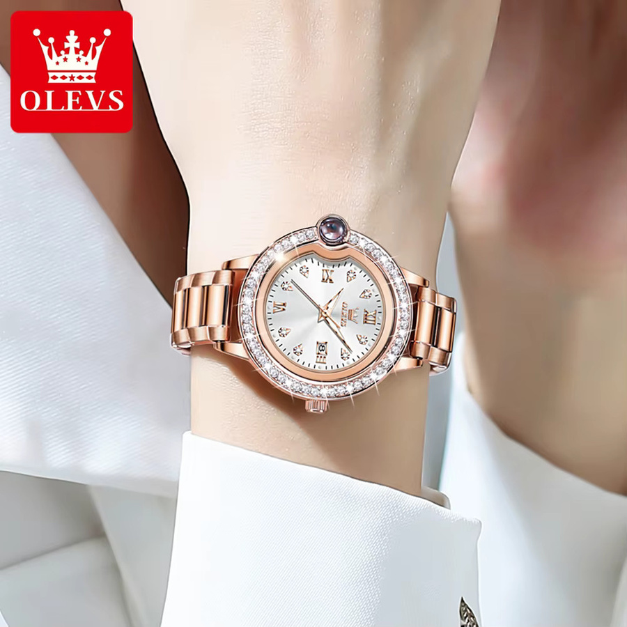 OLEVS Armbanduhr, Quarz, Edelstahl, Roségold, Diamantbesetzt, Damen - Bild 3