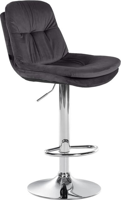 DELUKE Barhocker MITUN, Barstuhl aus Samt in Schwarz mit silbernen Details, höhenverstellbar, drehbar mit Lehne, B/T/H: 46 x 54 x 94 cm - Bild 1