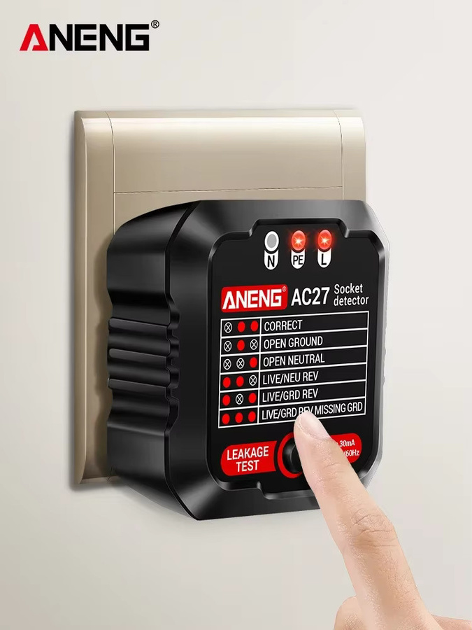 ANENG AC27 Steckdose Tester in Weiß zur Prüfung von Spannung, Nullleitung und Polarität - Bild 6