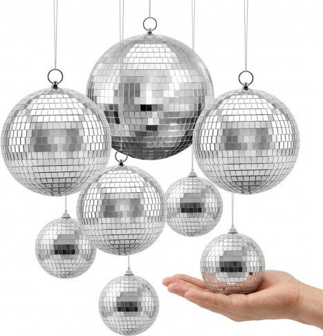VEVOR Spiegelkugel Set 8er-Pack in Silber mit Hängerring für Party, Hochzeit und DJ-Equipment - Bild 1