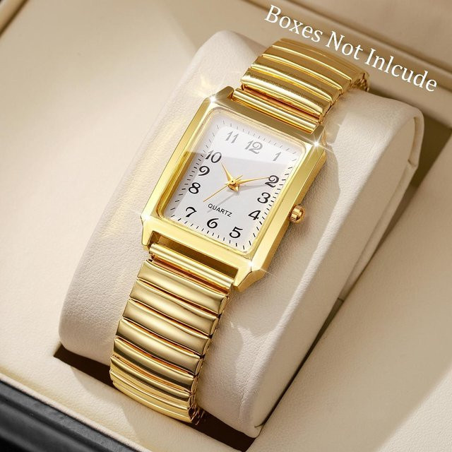 Armbanduhr Damen, rechteckig, Quarz, Edelstahl, beige, Gold - Bild 1