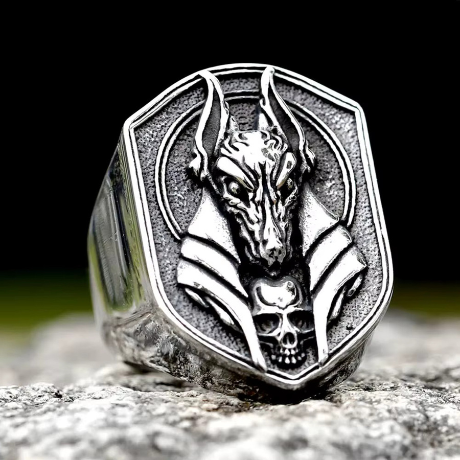 Anhänger Edelstahl, Vintage, Ägyptischer Anubis Gott, Silber, Unisex - Bild 1