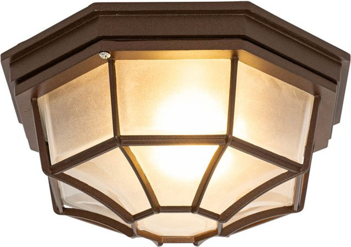 QAZQA Deckenlampe im Landhausstil als Laterne aus Aluminium und Glas, Farbe Braun, E27, IP44 - Bild 1
