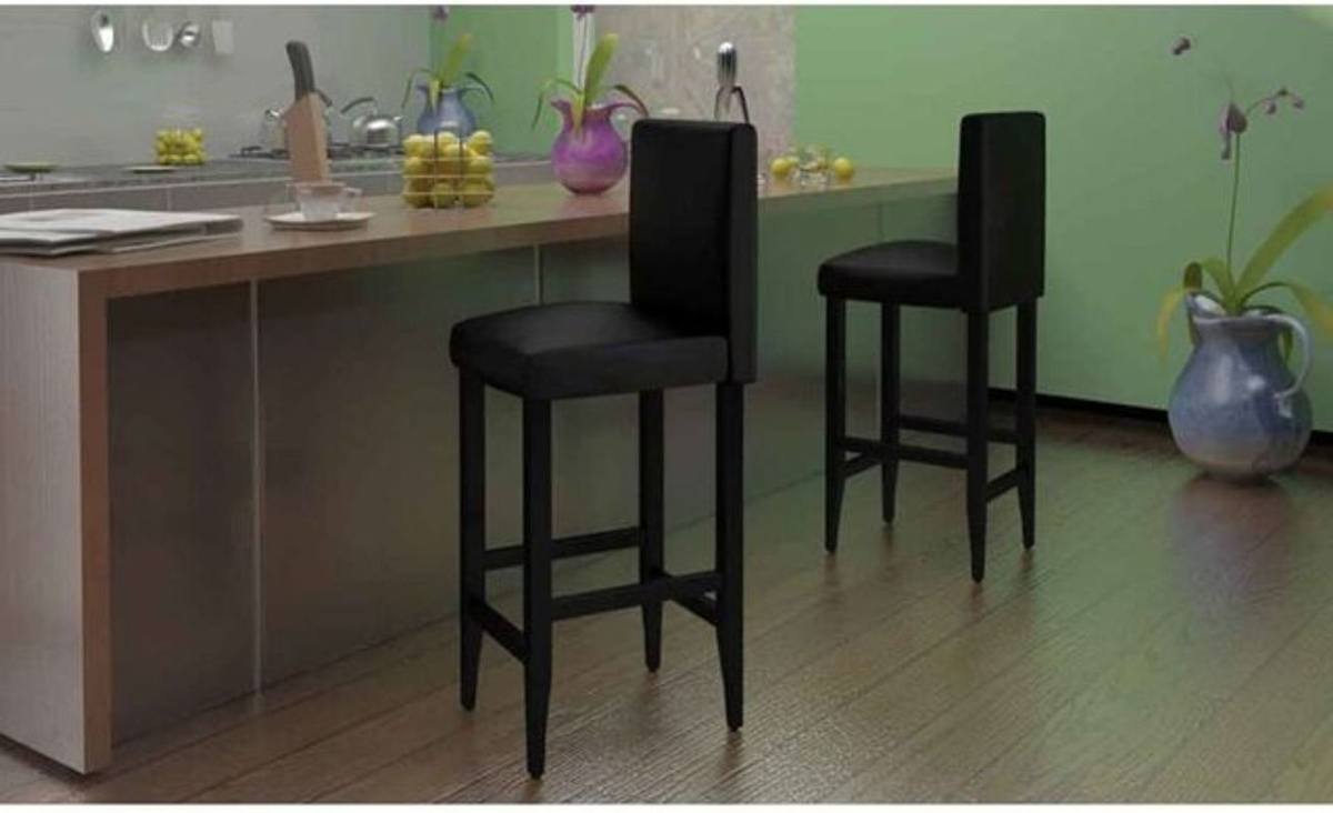 6er Set Barhocker von Vidaxl in Schwarz aus Kunstleder mit Holzgestell - Bild 1