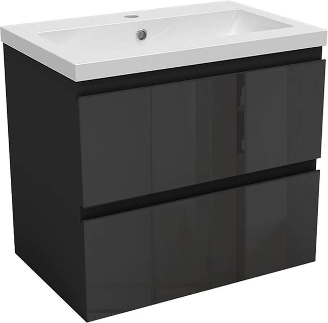 AICA Badmöbel Set Aalst: 2-teiliges Waschtisch-Set mit Unterschrank in Schwarz Hochglanz, Breite: 60 cm - Bild 1